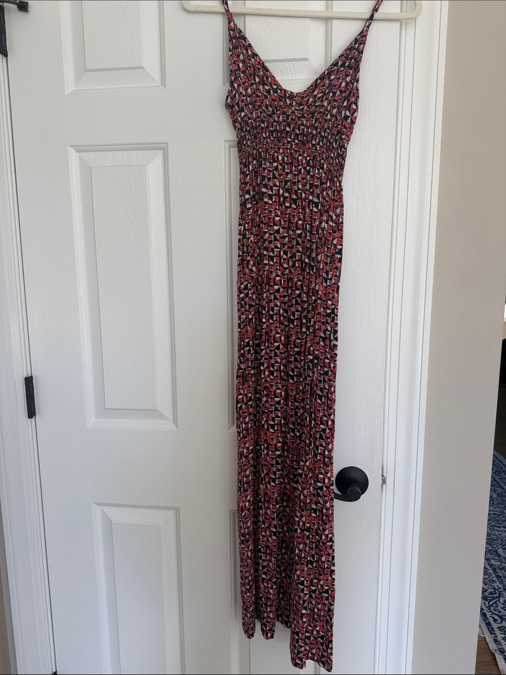 Aqua Salmon and Black Geometric Maxi Dress